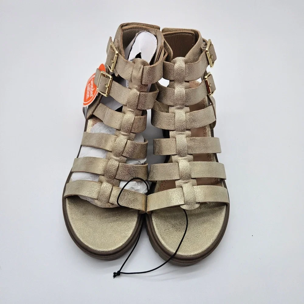 Wonder Nation Girls Gold Gladiator Block Heel‎ Sandals Size 4